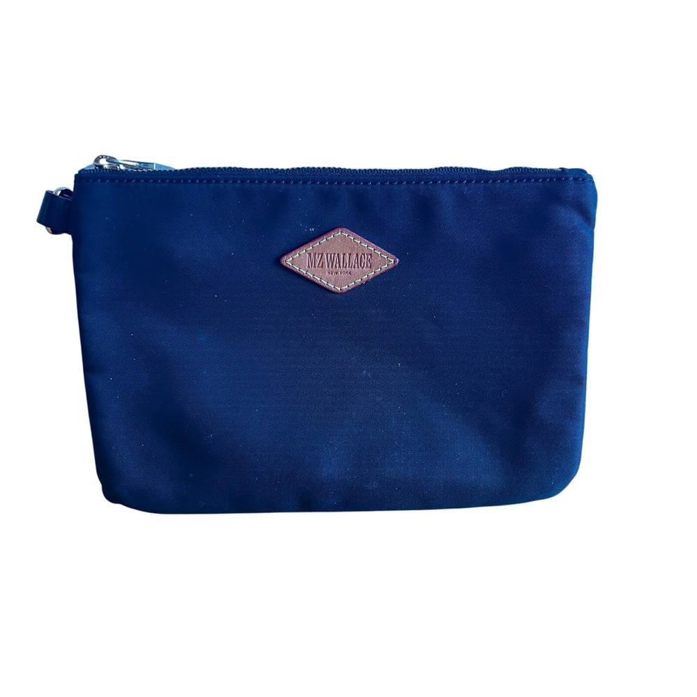 MZ Wallace Metro Nylon Zip Pouch Navyโ Pink Logo Cosmetic Makeup Bag Travel Case